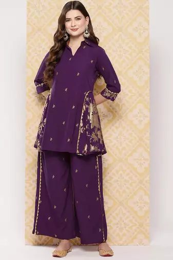 Burgundy printed crepe co ord set