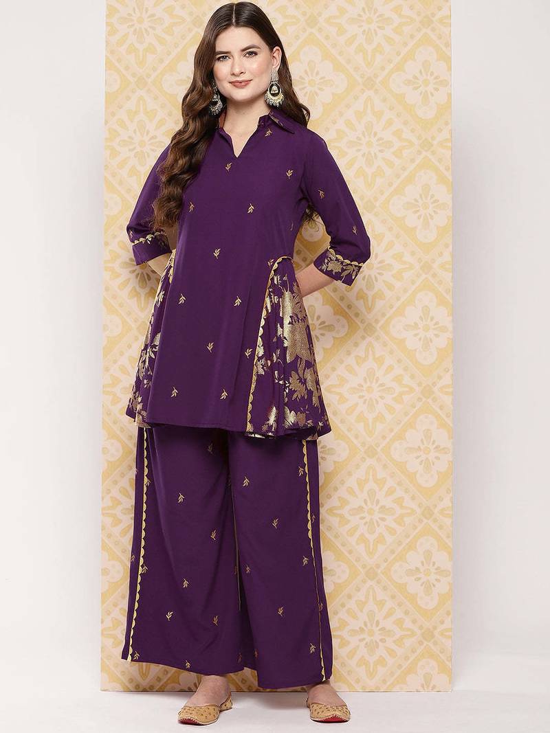 Burgundy printed crepe co ord set