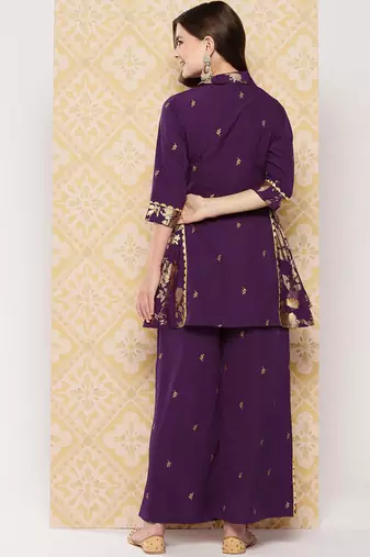 Burgundy printed crepe co ord set