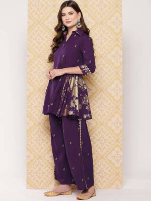 Burgundy printed crepe co ord set 3