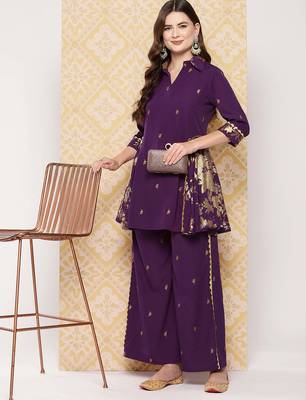 Burgundy printed crepe co ord set 4