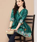 Green solid poly silk tunics