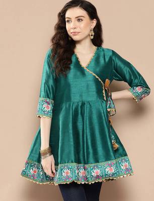 Green solid poly silk tunics 2