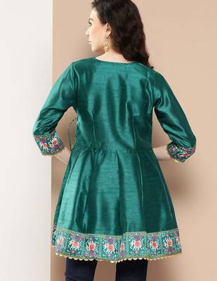 Green solid poly silk tunics 4