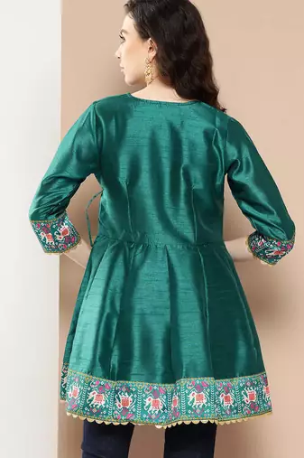 Green solid poly silk tunics