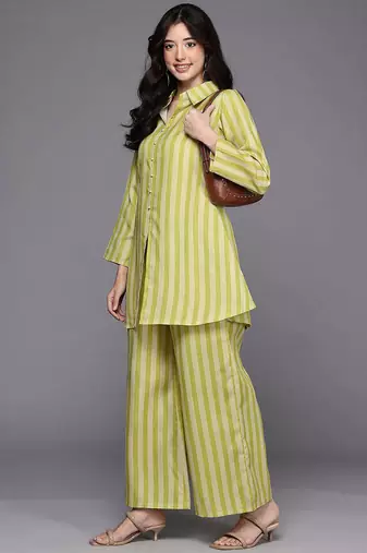 Yellow printed cotton blend co ord set