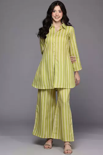 Yellow printed cotton blend co ord set