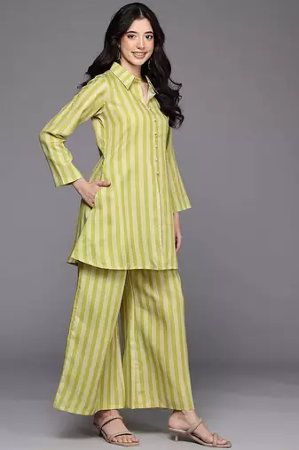 Yellow printed cotton blend co ord set
