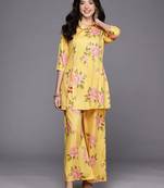 Yellow printed polyester co ord set