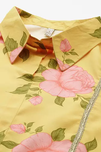 Yellow printed polyester co ord set