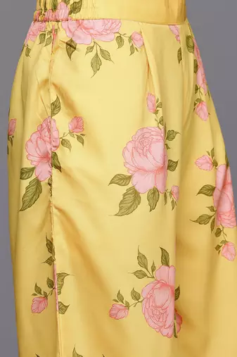 Yellow printed polyester co ord set
