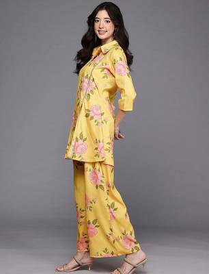Yellow printed polyester co ord set 4