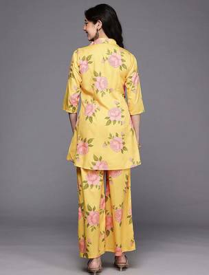 Yellow printed polyester co ord set 5