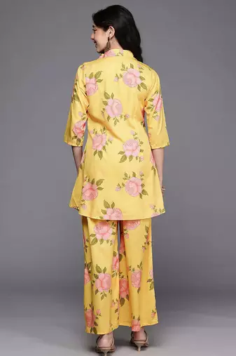 Yellow printed polyester co ord set