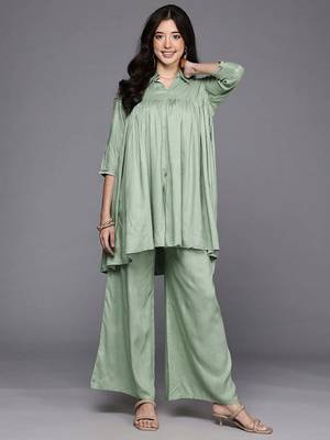 Green printed viscose rayon co ord set 1