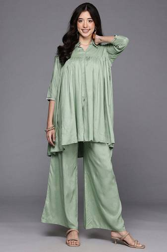 Green printed viscose rayon co ord set