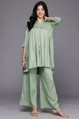 Green printed viscose rayon co ord set