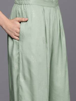 Green printed viscose rayon co ord set 3
