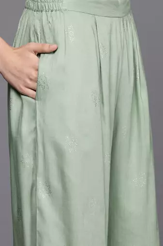 Green printed viscose rayon co ord set