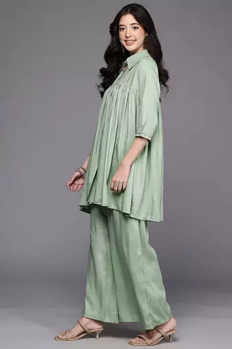 Green printed viscose rayon co ord set
