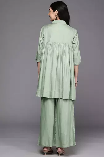 Green printed viscose rayon co ord set