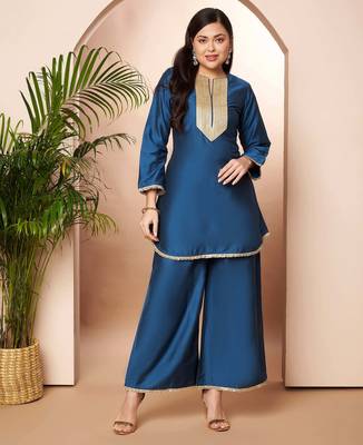 Blue solid silk blend co ord set 2