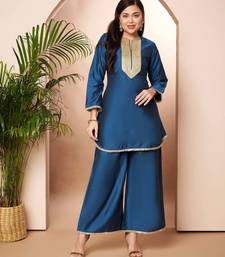 Blue solid silk blend co ord set