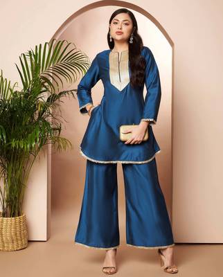 Blue solid silk blend co ord set 1