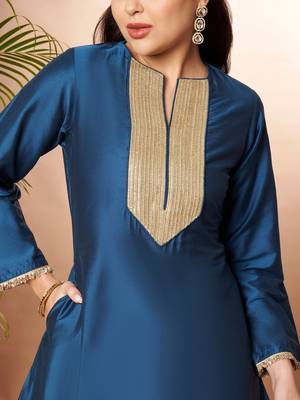 Blue solid silk blend co ord set 5