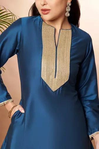 Blue solid silk blend co ord set