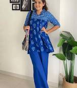 Indigo blue printed pure cotton co ord set