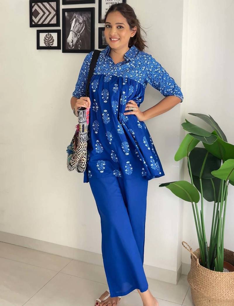 Indigo blue printed pure cotton co ord set