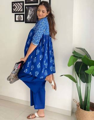 Indigo blue printed pure cotton co ord set 2