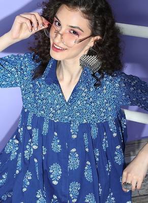 Indigo blue printed pure cotton co ord set 3