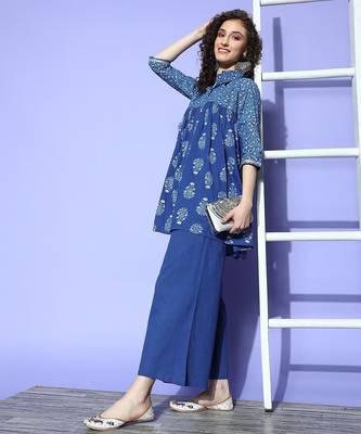 Indigo blue printed pure cotton co ord set 4