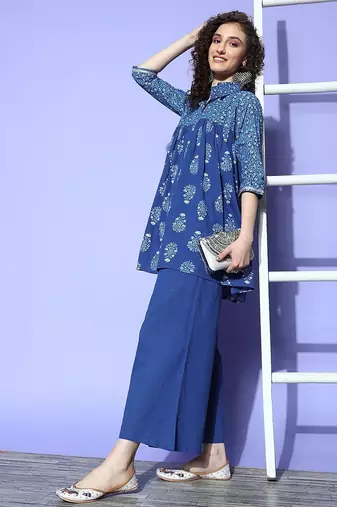 Indigo blue printed pure cotton co ord set