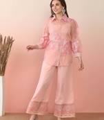 Pastel pink printed polyester co ord set