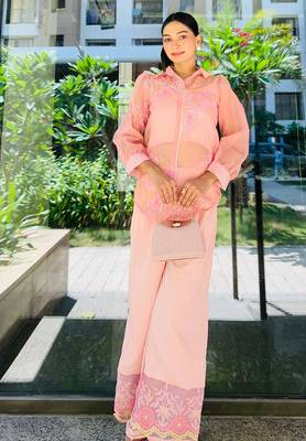Pastel pink printed polyester co ord set 2