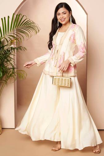 Off white printed chanderi co ord set