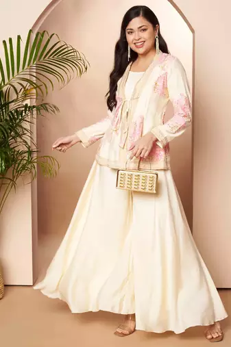 Off white printed chanderi co ord set