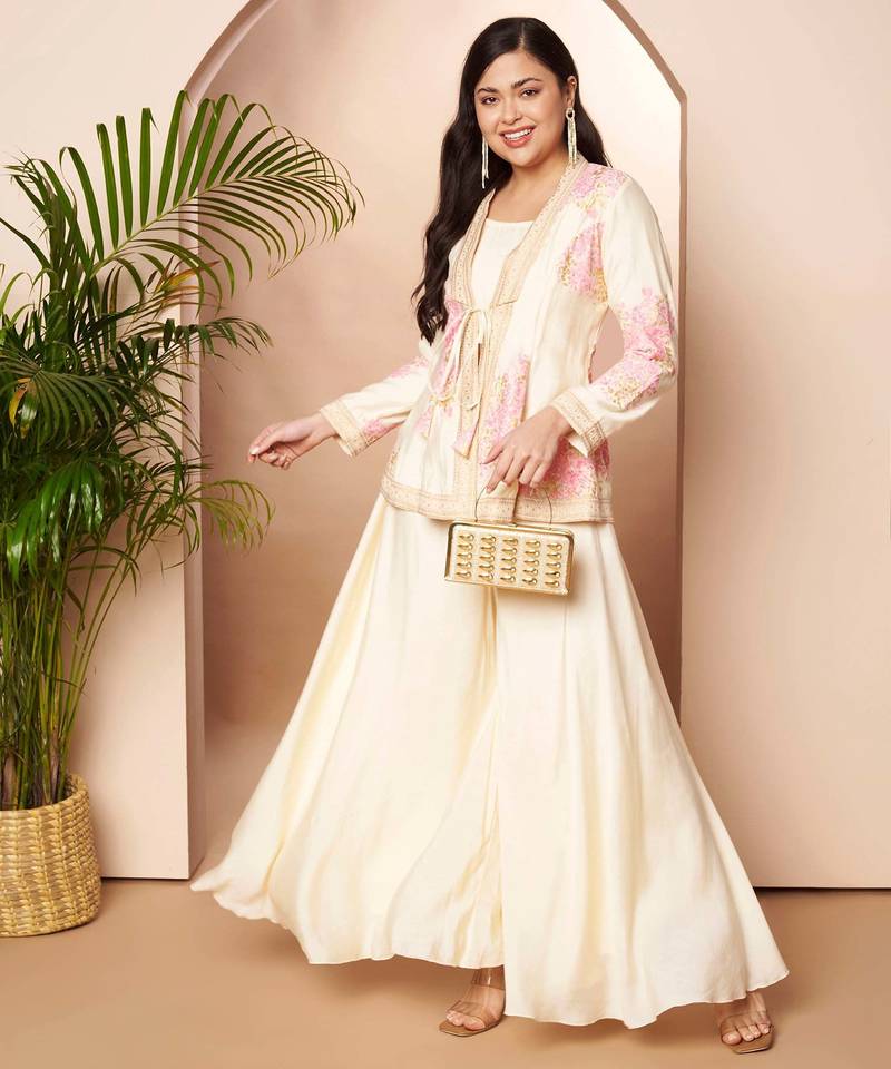 Off white printed chanderi co ord set