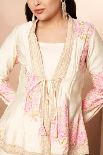 Off white printed chanderi co ord set