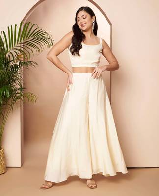 Off white printed chanderi co ord set 4