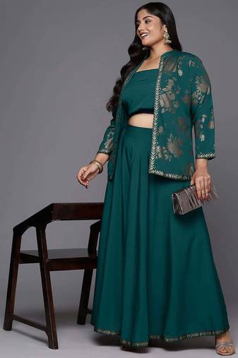 Green printed crepe co ord set