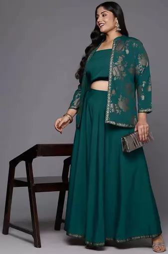 Green printed crepe co ord set