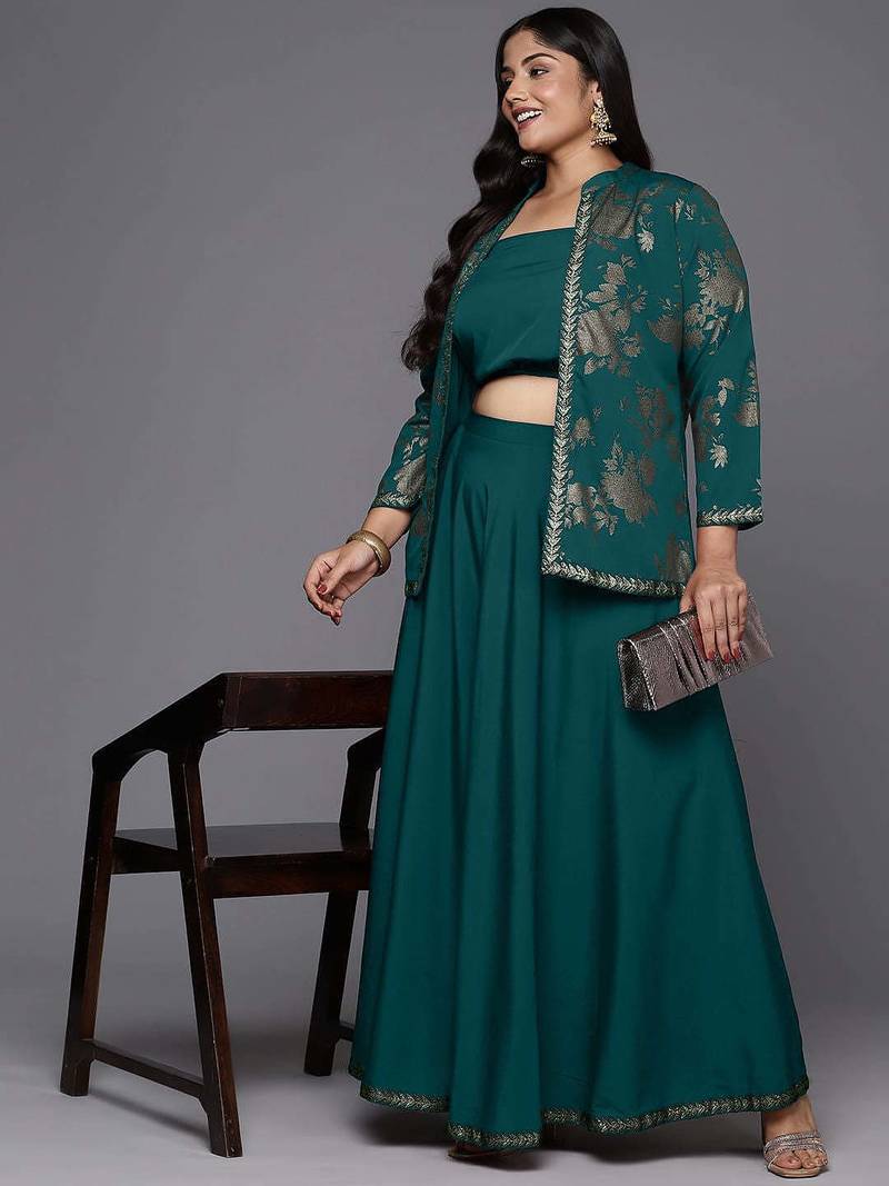 Green printed crepe co ord set