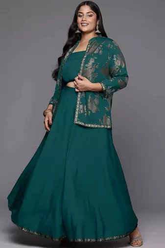 Green printed crepe co ord set