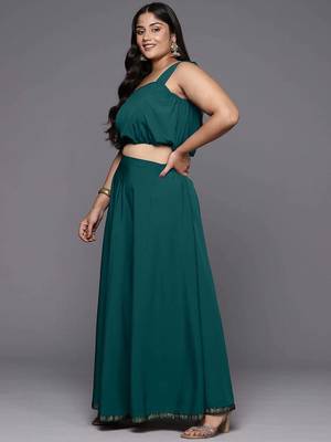 Green printed crepe co ord set 4