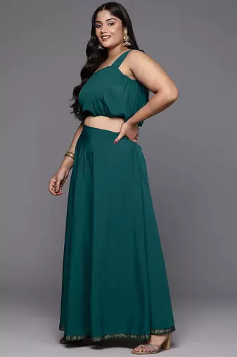 Green printed crepe co ord set