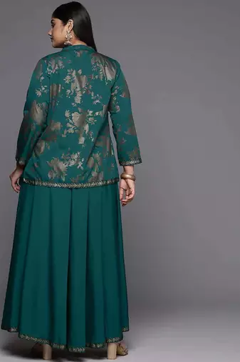 Green printed crepe co ord set